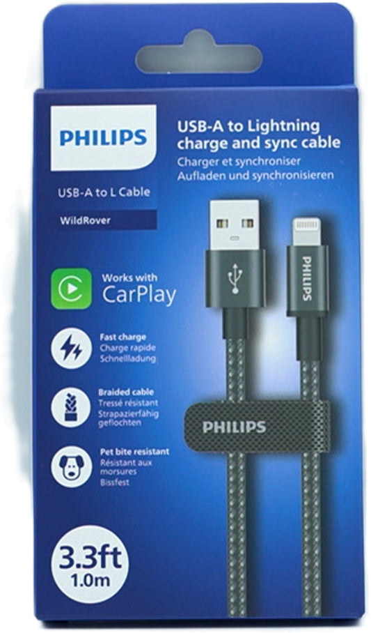 USB A - Lightning 3.3Ft Braided Cable Philips