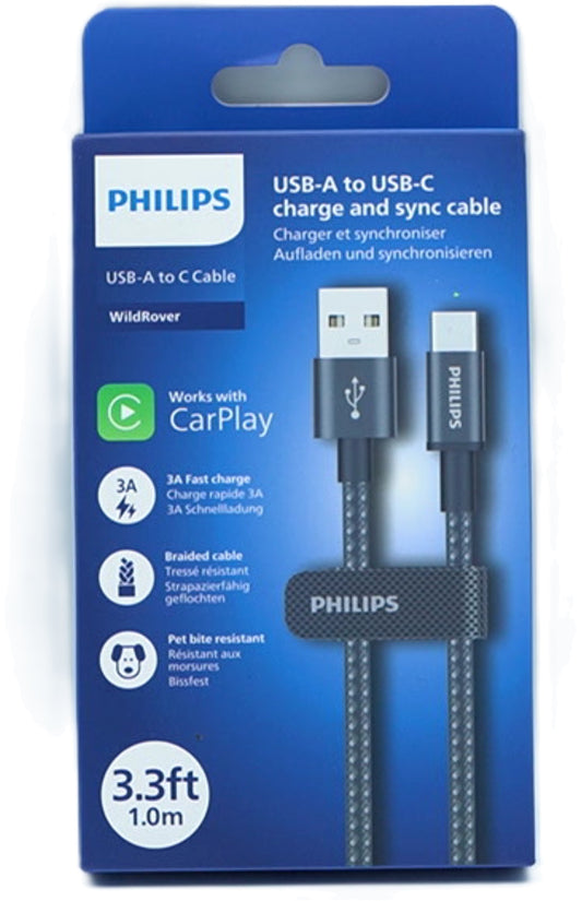 USB A - USB C 3.3Ft Braided Cable Philips