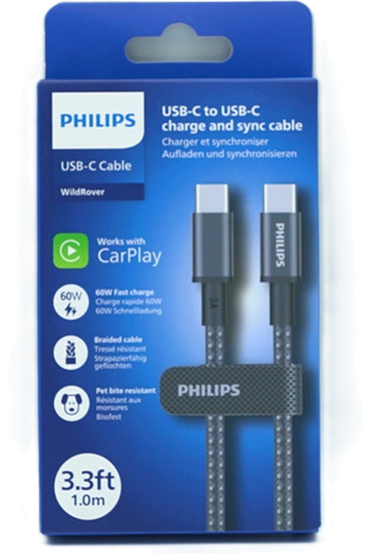 USB C - USB C 3.3Ft Braided Cable Philips