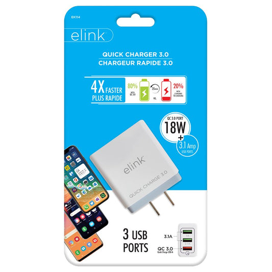 Wall Charger 3 x USB A 3.1A QC 3.0 Elink