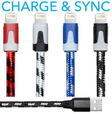 USB A - Lightning 10Ft Braided Cable Ass't Colours Elink