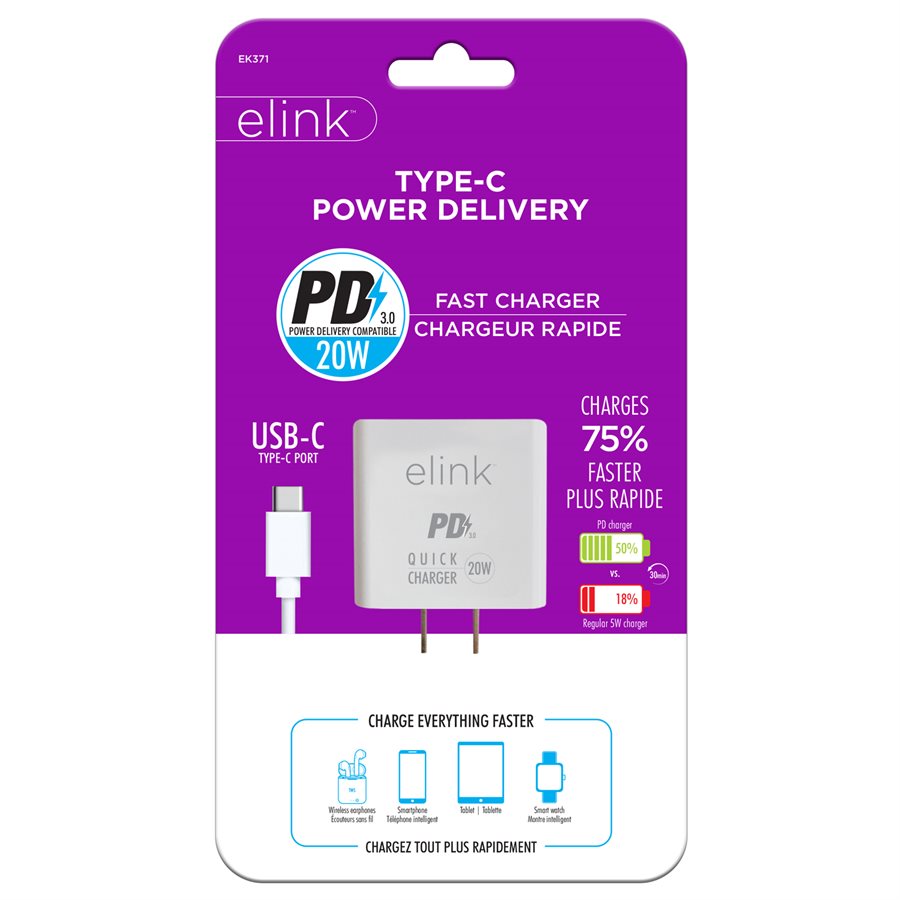 Chargeur Mural USB C 20W PD3.0 Elink