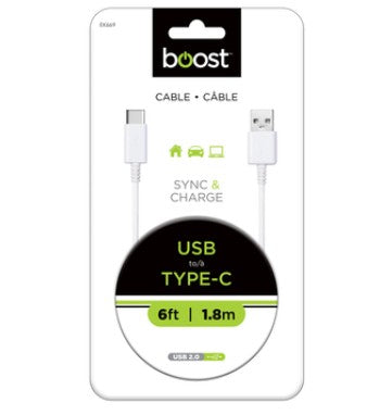 USB A - USB C 6Ft White Cable Elink