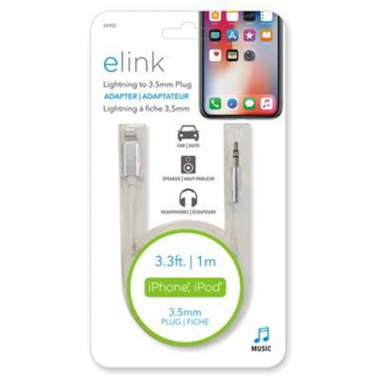 Lightning USB - AUX 3.3Ft White Cable Elink