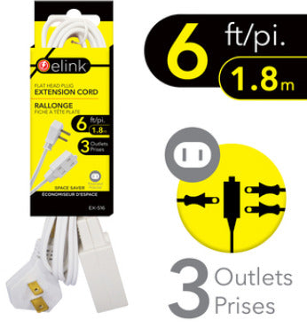 Extension cord flat head 6 feet