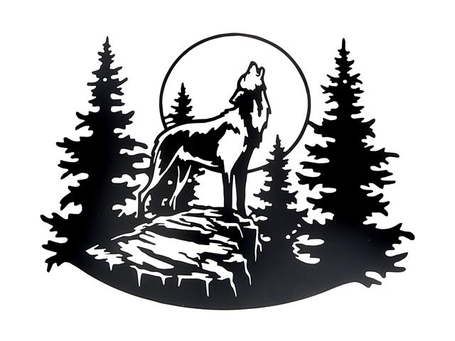 DÉCORATION MURALE EN MÉTAL NOIR - LOUP HURLANT 40 × 32 × 1 cm