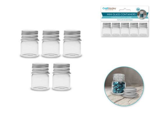 Glass Bottles 22x30mm.6ml. Mini Containers w/Matte Aluminum
