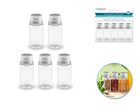 Glass Bottles: 18x40mm 6.2ml Mini Containers w/Matte Aluminum Cap x5