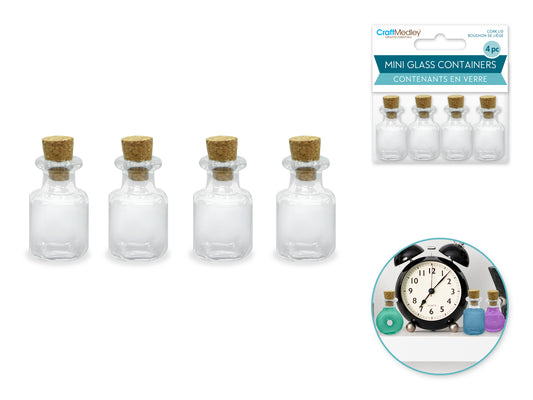 Glass Bottles: 1" Mini Containers w/Cork Lid 4pc Designer Series B) Potion