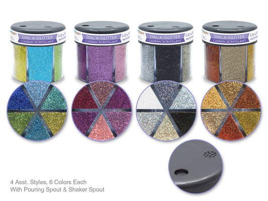 Glitter Jar 60g 6-Col Asst 3eax4styles Twinkle Town Dial-A-Glitter