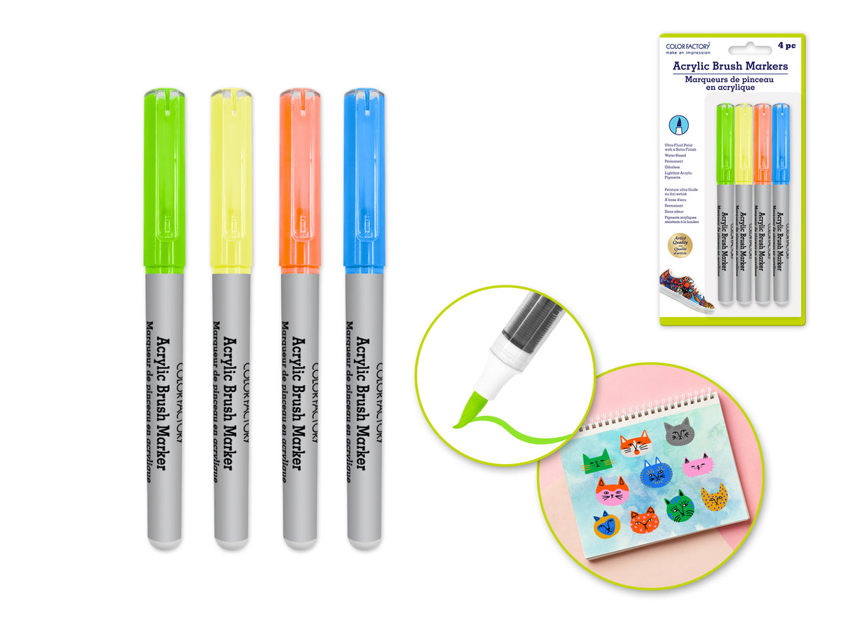E) Neon 2g Straight Liquid Acrylic Paint Brush Markers 4pk E) Neon