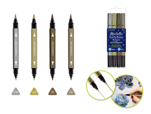 Metallic Dual-Tip Markers Fine+Brush 4pk Water Based B) Metallique