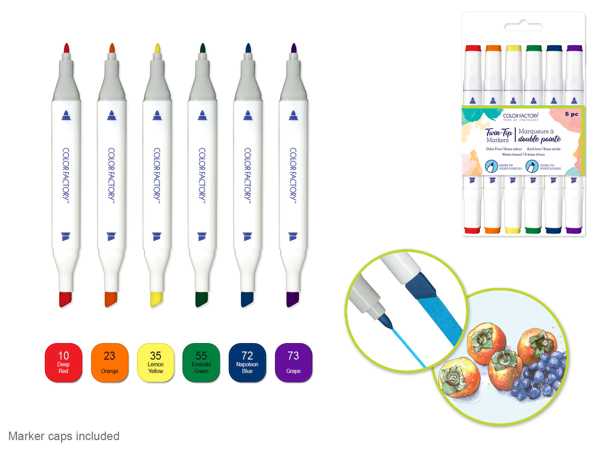 Water-Based Twin Markers Fine+Broad Tips 6pk C) Rainbow ROYGBV