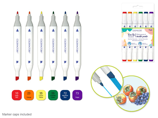 Water-Based Twin Markers Fine+Broad Tips 6pk C) Rainbow ROYGBV