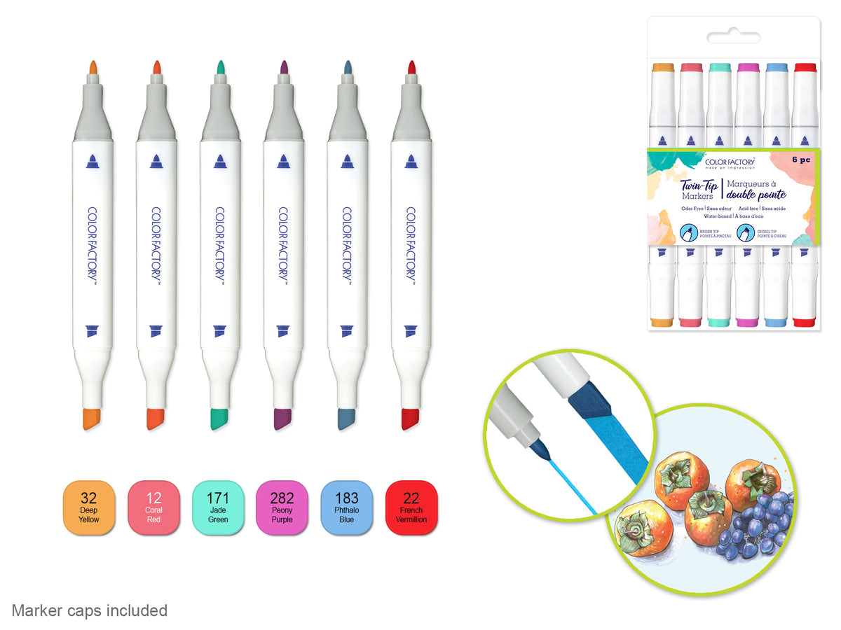 Water-Based Twin Markers Fine+Broad Tips 6pk F) Glamour