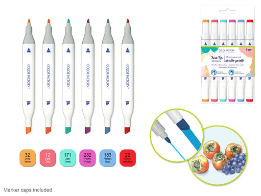 Water-Based Twin Markers Fine+Broad Tips 6pk F) Glamour