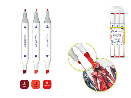 Alcohol Based Twin Markers Fine+Chisel Tips 3pk B) Rose