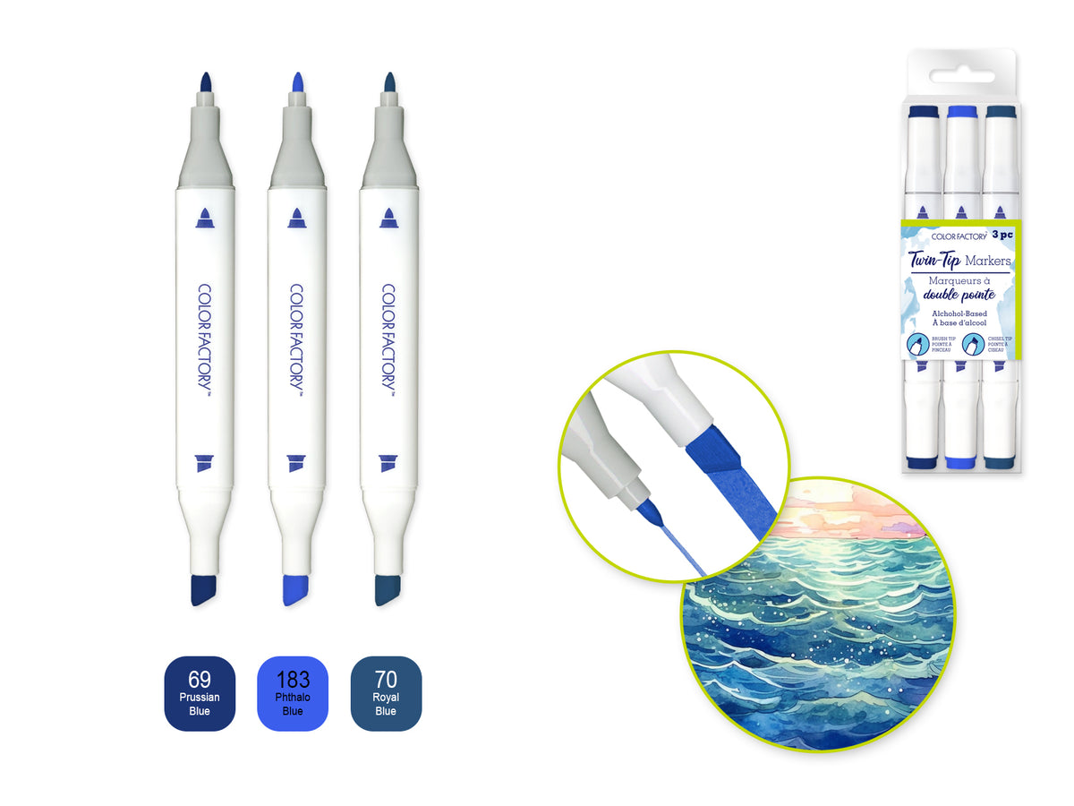 Alcohol Based Twin Markers Fine+Chisel Tips 3pk D) Denim