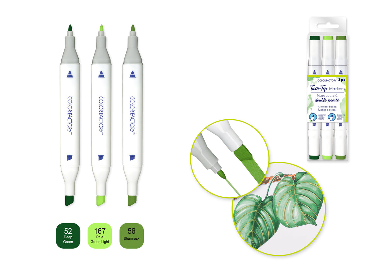 Alcohol Based Twin Markers Fine+Chisel Tips 3pk E) Verdi