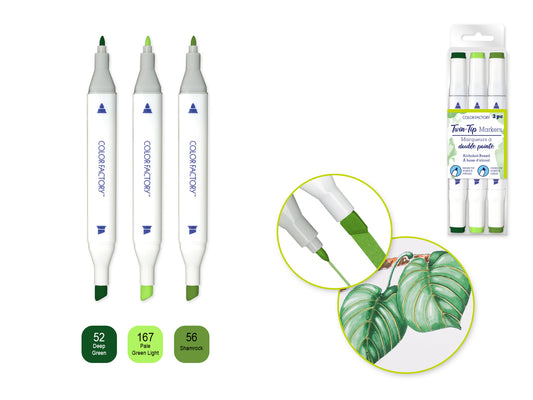 Alcohol Based Twin Markers Fine+Chisel Tips 3pk E) Verdi