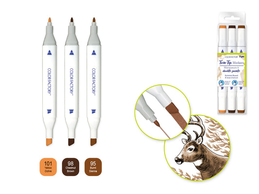 Alcohol Based Twin Markers Fine+Chisel Tips 3pk G) Earth