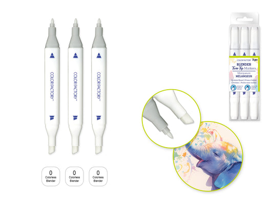 Alcohol Based Twin Markers Fine+Chisel Tips 3pk H) Clear Blender