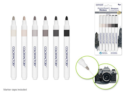 Alcohol Markers Monochrome 6Pc Bullet Tip Color Factory
