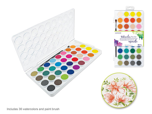 Artist Watercolor Pan Set 36pc w/Brush
