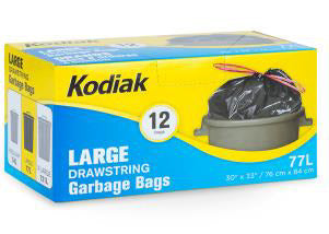 DRAWSTRING GARBAGE BAGS REG BLACK 760x840MM 12/ROLL KODIAK