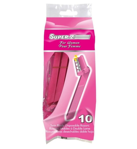 Disposable Razor Twin Blade 10pk Pink Super-Z