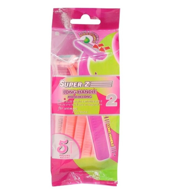 Disposable Razor Twin Blade 5pk Long Handle Pink Super-Z