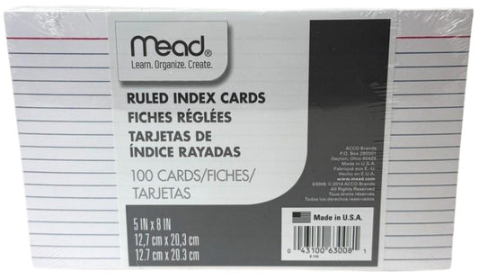 Index Cards 100pk 5" X 8" Ruled Mead