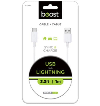 USB A - Lightning 3.3Ft White Cable Elink