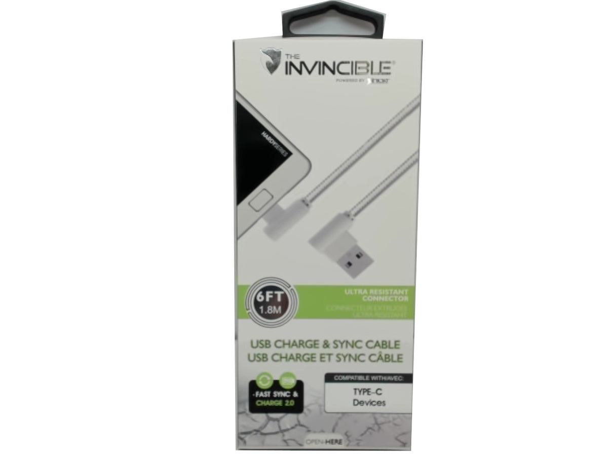 USB A - USB C 6Ft 90 Degree Cable Ass't Colours Intakt