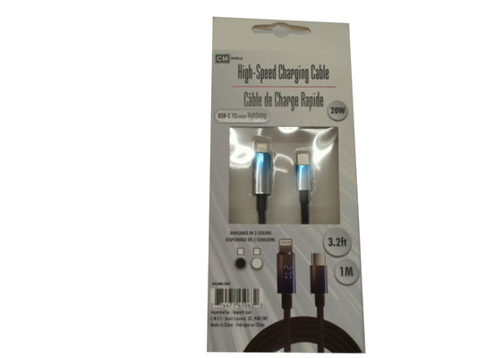 USB C - Lightning 3.3Ft Black Cable w/ Display CM