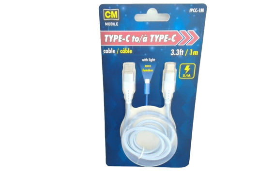 USB C - USB C 3.3Ft White Cable Illuminated CM