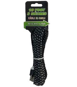 Câble tressé USB A - Micro USB de 3 m, couleurs assorties (CM)