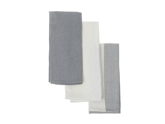 Kitchen Towel Set Of 3 Pcs Block Print Waffle  Drizzle 18" X 28