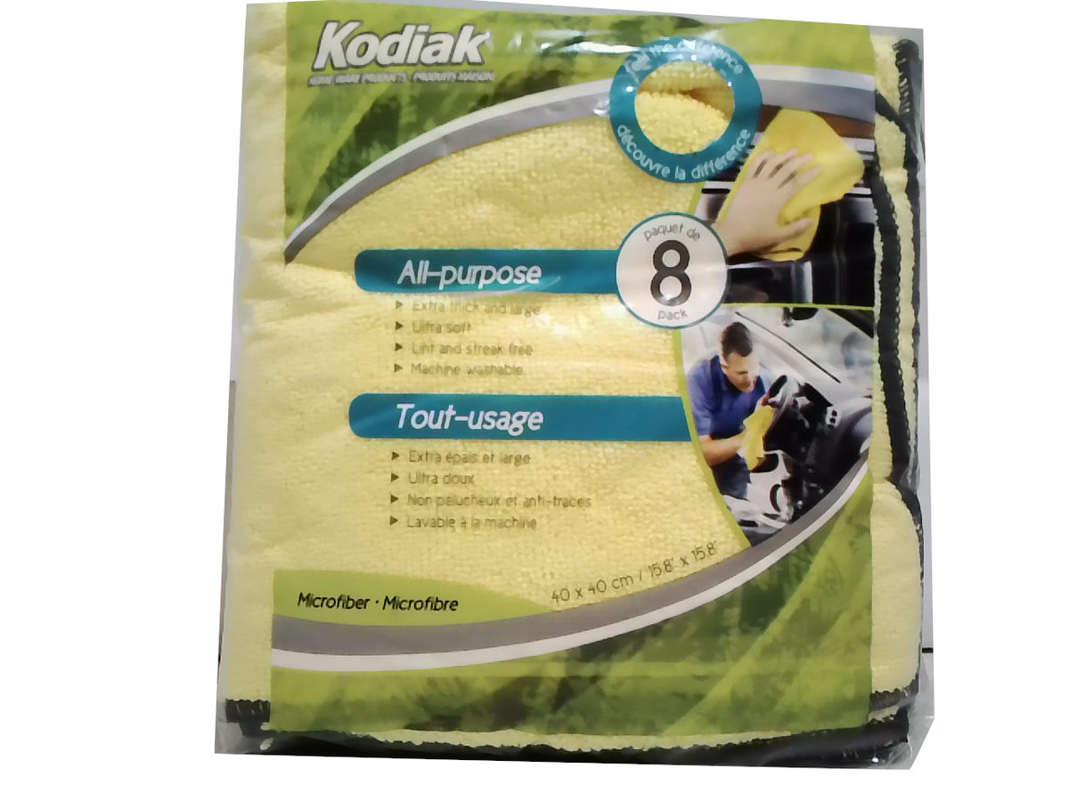 Cloths microfibre all purpose yellow 8 pack Kodiak