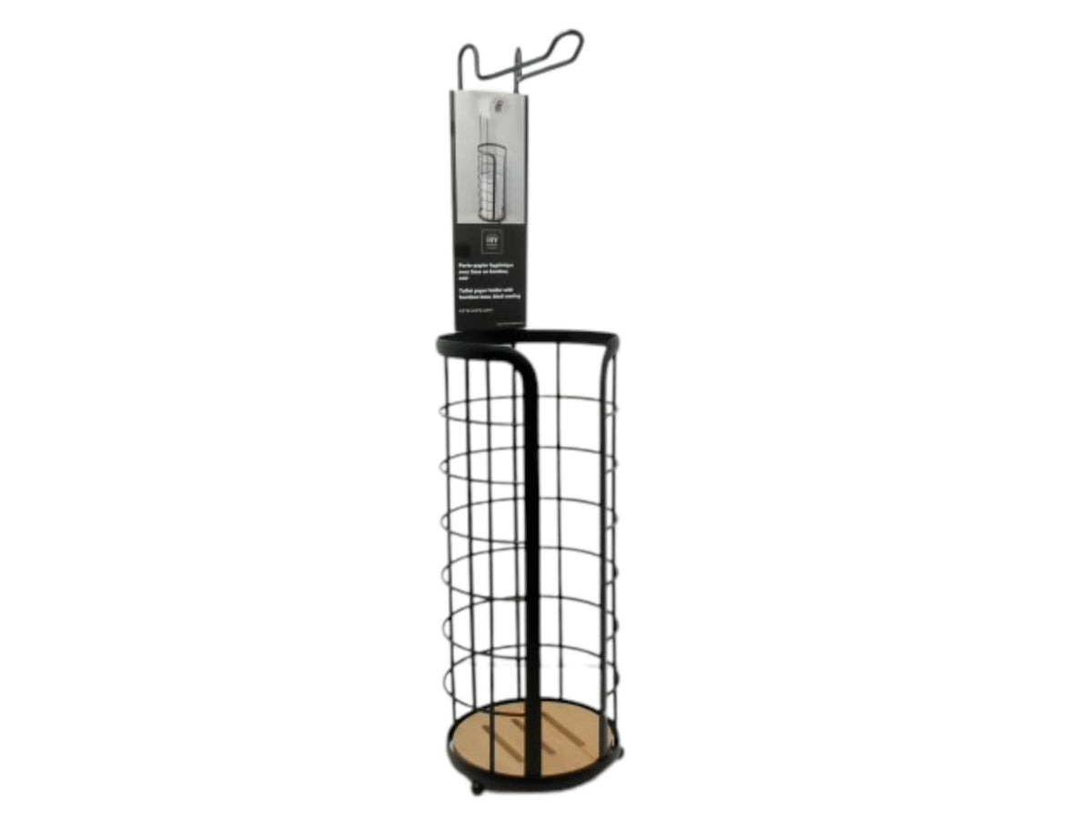 Porte-rouleau de papier toilette - noir avec base en bambou