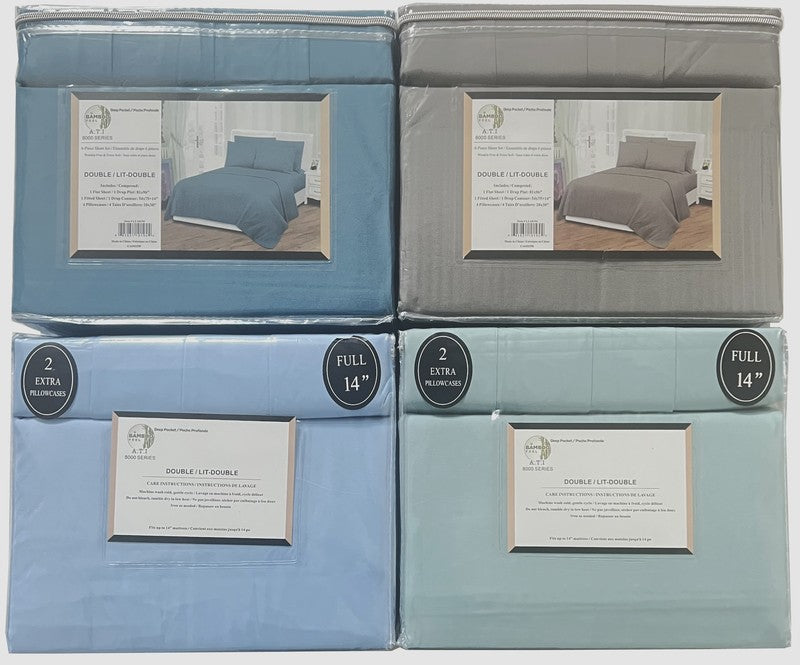 Full sheet set 1 flat 1 fitted 2 pillowcases asst colours solid