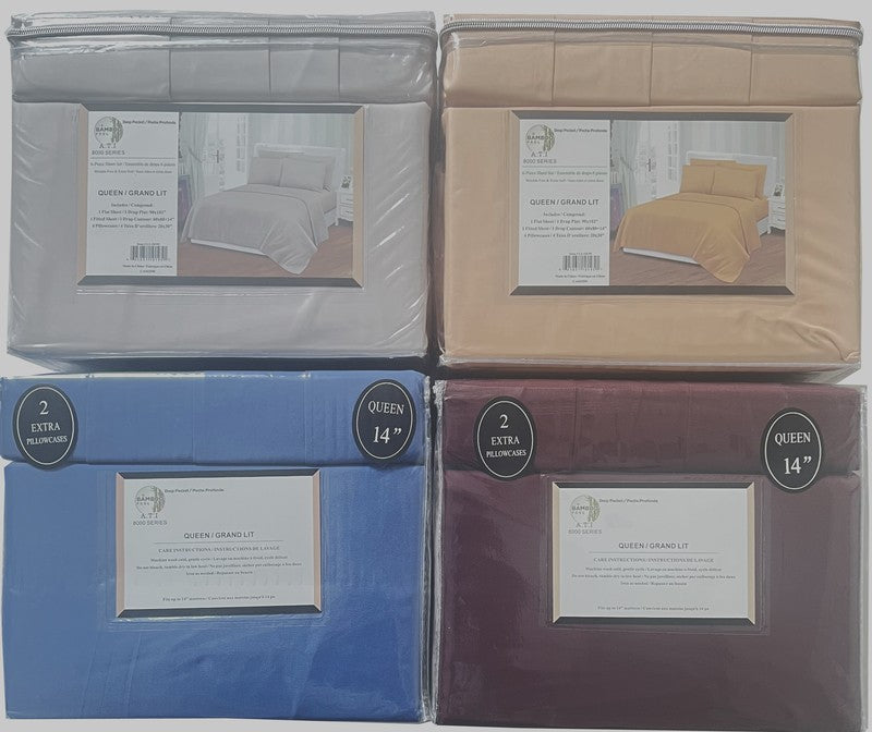 Parure de draps Queen 1 drap plat 1 drap-housse 2 taies d'oreiller coloris assortis unis