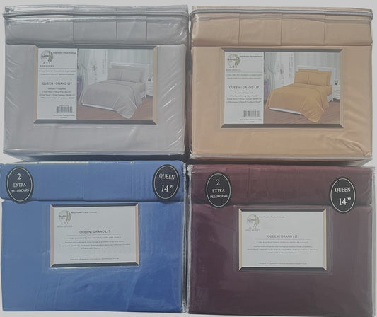 Queen sheet set 1 flat 1 fitted 2 pillowcases asst colours solid