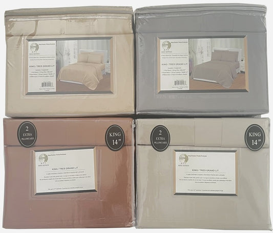 King sheet set 1 flat 1 fitted 4 pillowcases asst colours solid