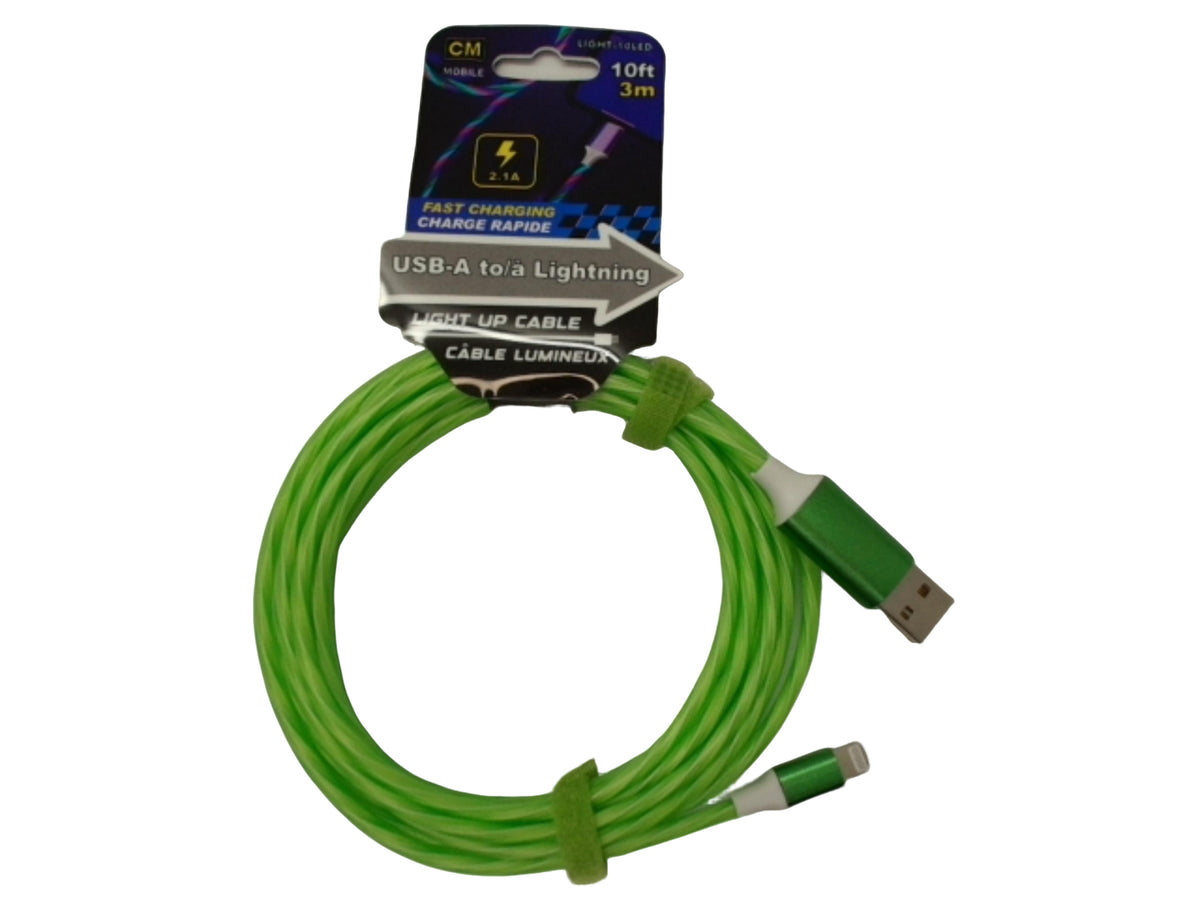 Câble lumineux USB A - Lightning 3 m, couleurs assorties (CM)