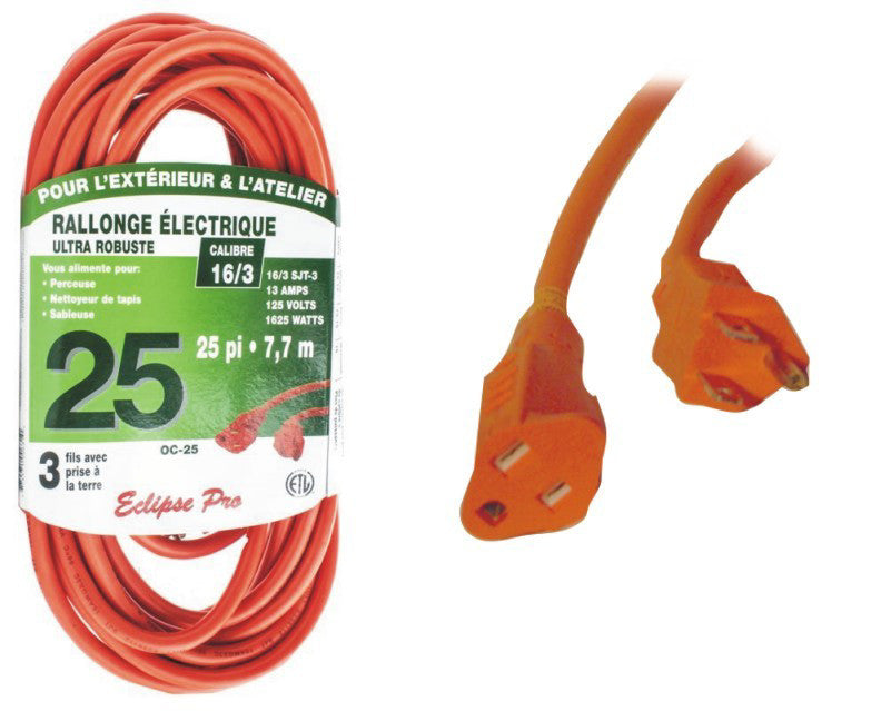 Rallonge électrique HD mise à la terre 25 pi CSA orange