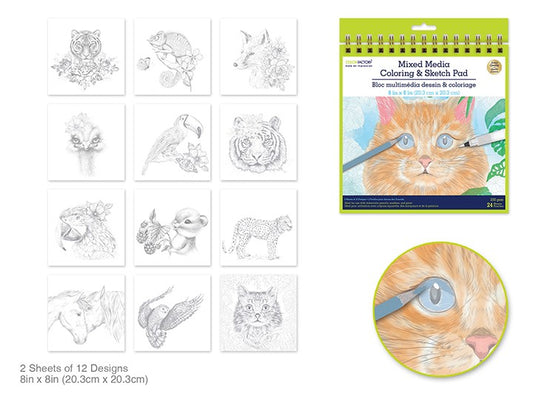 Mixed Media Pad Wildlife 24 Sheet 250gsm 8" x 8" Color Factory