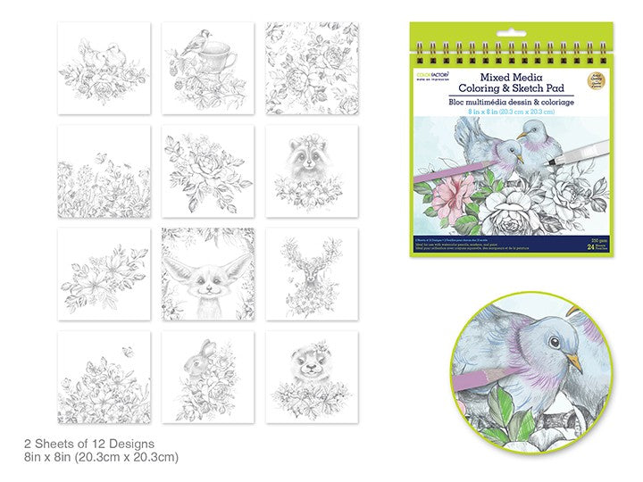 Mixed Media Pad Garden Critters 24 Sheet 250gsm 8" x 8" Color Factory
