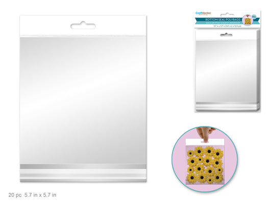 Bottom-seal Opp Polybags 5.7"x5.7" 20pc White Header