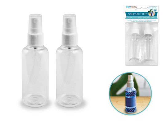 Plastic Bottles 2.6oz.Pump-spray,Refillable Screw top 2pk.